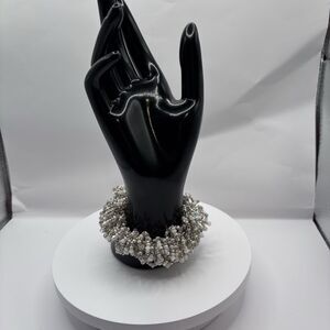 Chunky White/Silver Beaded Cluster Bracelet with White&Aurora Borealis Swaroski